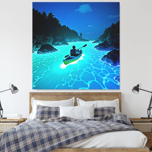 Kajak in gloeiend waterontwerp canvas afdruk (Insitu (Slaapkamer))