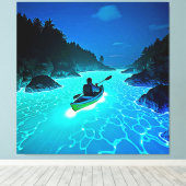 Kajak in gloeiend waterontwerp canvas afdruk (Insitu (Houten vloer))
