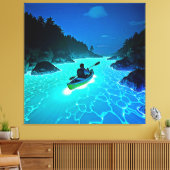 Kajak in gloeiend waterontwerp canvas afdruk (Insitu (Woonkamer))