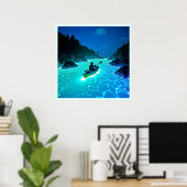 Kajak in gloeiend waterontwerp poster (Thuiskantoor)