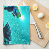 Kajak in gloeiend waterontwerp theedoek (Quarter Fold)