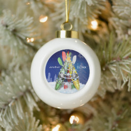 Kajak Kerstboom aangepaste naam en jaar Keramische Bal Ornament