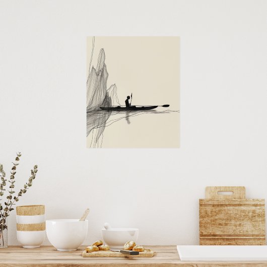 Kajak oceaanmeer minimalistische lijnkunst poster (Keuken)