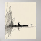 Kajak oceaanmeer minimalistische lijnkunst poster (Voorkant)