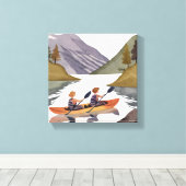 Kajak rijden op het meer | Waterverf van de Natuur Canvas Afdruk (Insitu (Houten vloer))