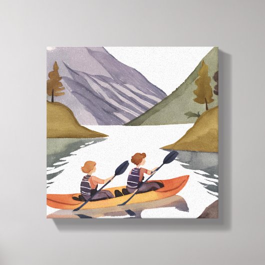 Kajak rijden op het meer | Waterverf van de Natuur Canvas Afdruk (Voorkant)