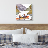 Kajak rijden op het meer | Waterverf van de Natuur Canvas Afdruk (Insitu (Slaapkamer))