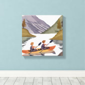 Kajak rijden op het meer | Waterverf van de Natuur Canvas Afdruk (Insitu (Houten vloer))