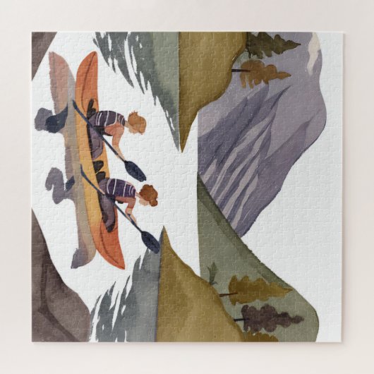 Kajak rijden op het meer | Waterverf van de Natuur Legpuzzel (Horizontaal)