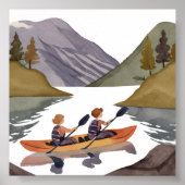 Kajak rijden op het meer | Waterverf van de Natuur Poster (Voorkant)