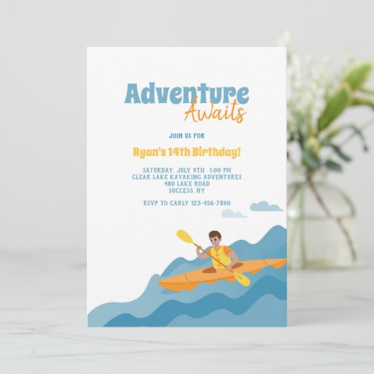 Kajak verjaardagsuitnodiging kaart (Staand voorkant)
