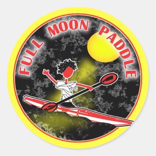 Kajak Volle Maan Paddle Ronde Sticker (Voorkant)