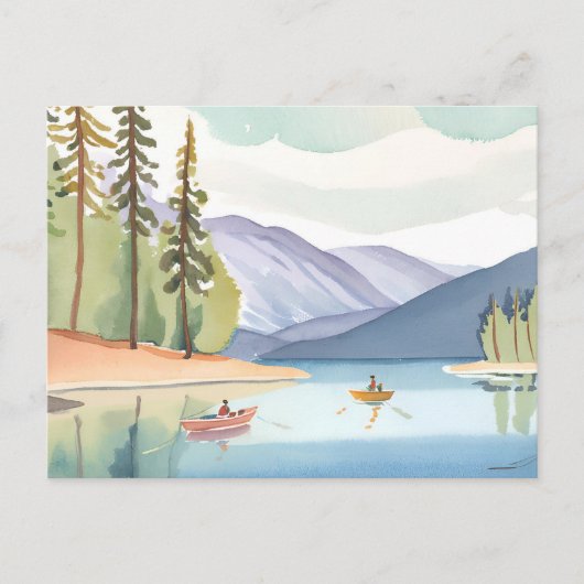 Kajakken op het meer | Landschappelijke Waterverf Briefkaart (Voorkant)