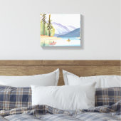 Kajakken op het meer | Landschappelijke Waterverf Canvas Afdruk (Insitu (Slaapkamer))