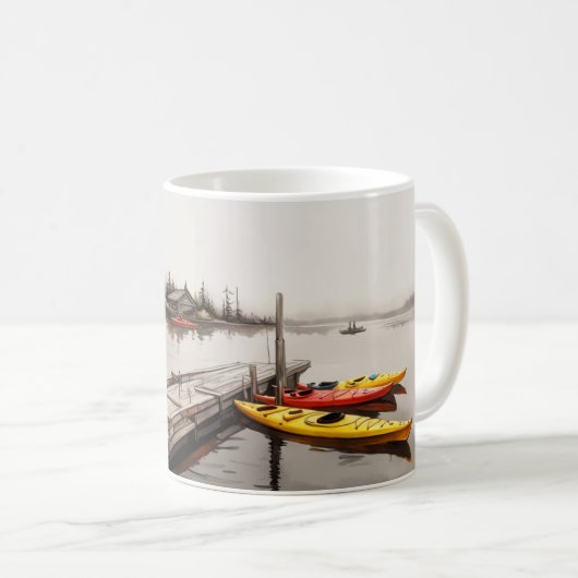 Kajaks bij het meer koffiemok (Voorkant rechts)