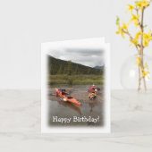 Kajaks op een eiland; Happy Birthday Kaart (Gele Bloem)