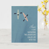 Kajaks op een meer vriendschap groet kaart (Gele Bloem)