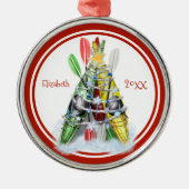 Kajaks versierd als kerstboom gepersonaliseerd metalen ornament (Voorkant)