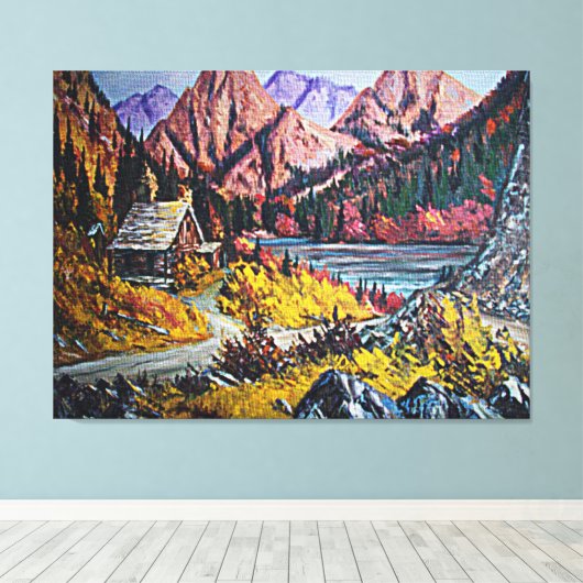 Kajuit door het meer fijn kunstschilderen groot canvas afdruk (Insitu (Houten vloer))