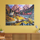 Kajuit door het meer fijn kunstschilderen groot canvas afdruk (Insitu (Woonkamer))