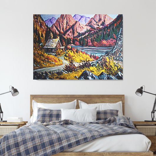 Kajuit door het meer fijn kunstschilderen groot canvas afdruk (Insitu (Slaapkamer))