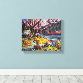 Kajuit door het meer met fijne kunst 10x8 schilder canvas afdruk
