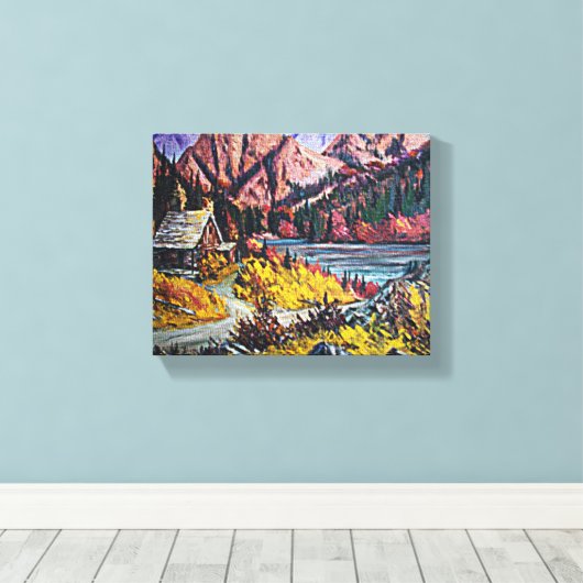 Kajuit door het meer met fijne kunst 10x8 schilder canvas afdruk (Insitu (Houten vloer))