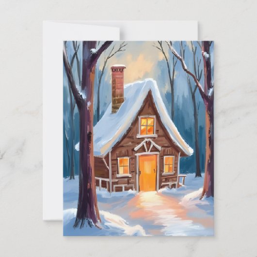 Kajuit in de besneeuwde winter Bossen Kerst Feestdagenkaart (Voorkant)