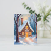 Kajuit in de besneeuwde winter Bossen Kerst Feestdagenkaart (Staand voorkant)