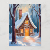 Kajuit in de besneeuwde winter Bossen Kerst Feestdagenkaart (Voorkant)