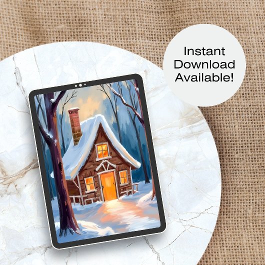 Kajuit in de besneeuwde winter Bossen Kerst Feestdagenkaart