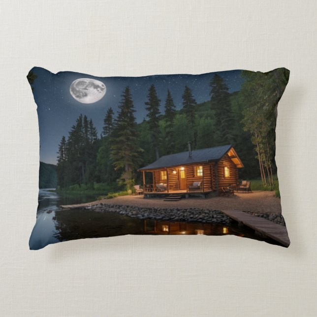Kajuit in het bos 's nachts accent kussen (Voorkant)