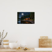 Kajuit in het bos 's nachts poster (Keuken)