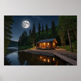 Kajuit in het bos 's nachts poster