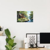 Kajuit naast de rivier in de bossen poster (Thuiskantoor)