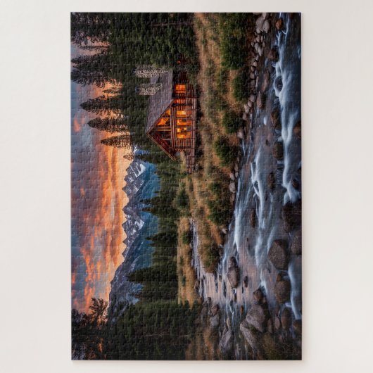 Kajuit naast een rivier legpuzzel (Verticaal)