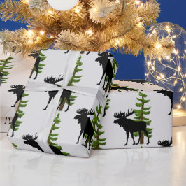 Kajuitstijl Moose en Pine Tree Patroon Cadeaupapier