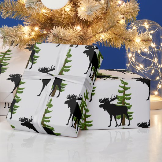 Kajuitstijl Moose en Pine Tree Patroon Cadeaupapier (Feestdagen)