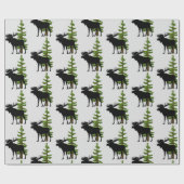 Kajuitstijl Moose en Pine Tree Patroon Cadeaupapier (Vlak)