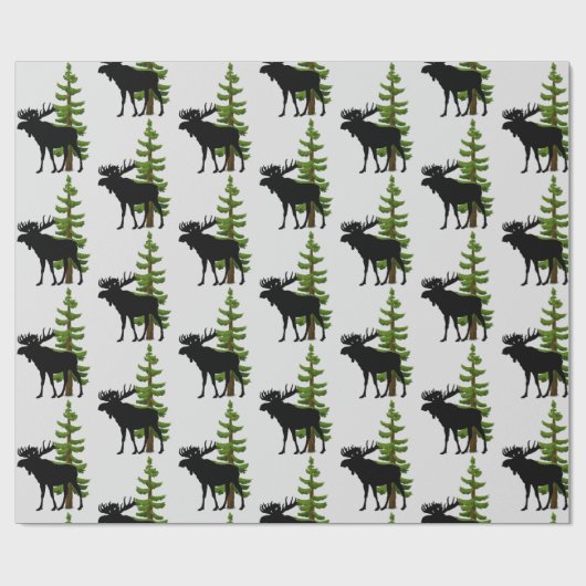 Kajuitstijl Moose en Pine Tree Patroon Cadeaupapier (Vlak)