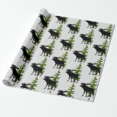 Kajuitstijl Moose en Pine Tree Patroon Cadeaupapier (Uitgerold)