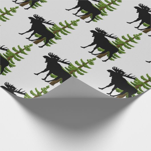 Kajuitstijl Moose en Pine Tree Patroon Cadeaupapier (Hoek)