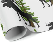 Kajuitstijl Moose en Pine Tree Patroon Cadeaupapier (Rol Hoek)