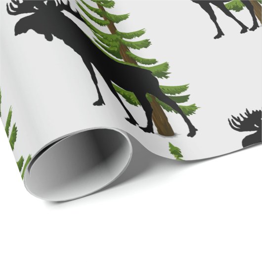 Kajuitstijl Moose en Pine Tree Patroon Cadeaupapier (Rol Hoek)