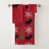 Kajuitstijl Moose Pine Tree Snowflake Kerstmis Bad Handdoek (Insitu)