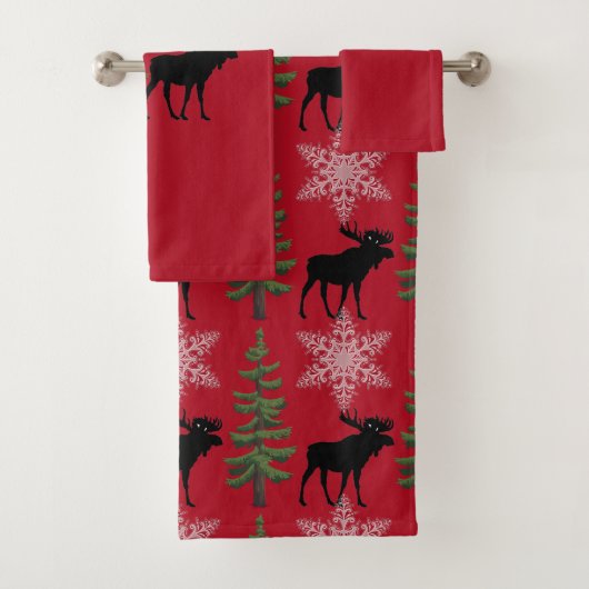 Kajuitstijl Moose Pine Tree Snowflake Kerstmis Bad Handdoek (Insitu)