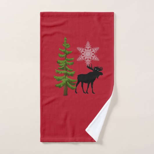 Kajuitstijl Moose Pine Tree Snowflake Kerstmis Bad Handdoek (Handdoek)