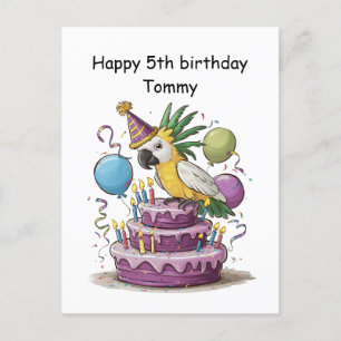 kakadoe op ballonnen van verjaardagstaart briefkaart