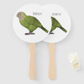Kakapo vogel cartoon illustratie handwaaier (Voorkant en achterkant)