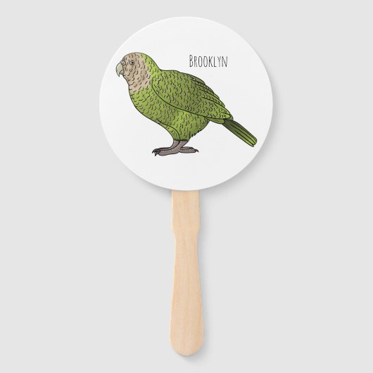 Kakapo vogel cartoon illustratie handwaaier (Voorkant)
